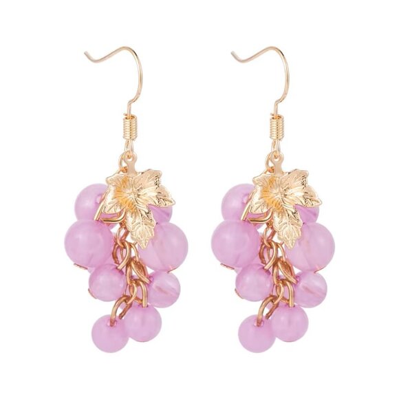 Beaded Grape Bunch Hook Dangling Earrings - Picture 3 of 5